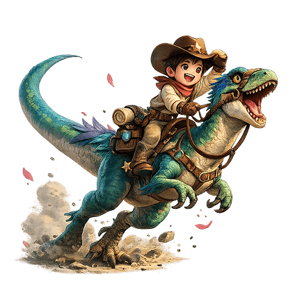 Kid riding dinosaur